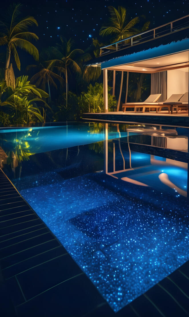 Tropical Resort with Stars Reflecting in a Pool