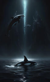 orcas swimming in the upside-down