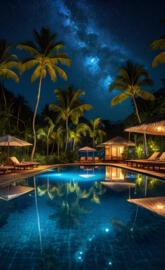 Tropical Night Reflected in a Pool