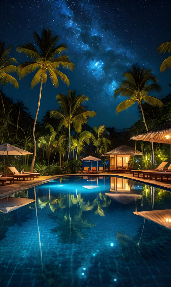 Tropical Night Reflected in a Pool
