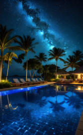 Stars Reflected in Tropical Resort Pool