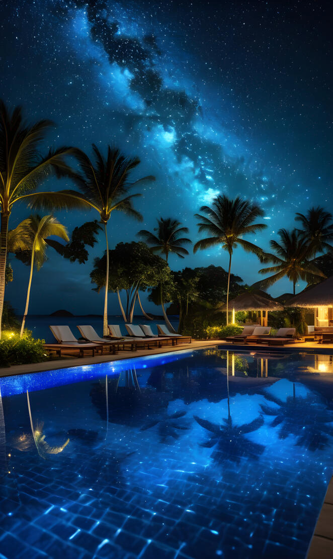 Stars Reflected in Tropical Resort Pool