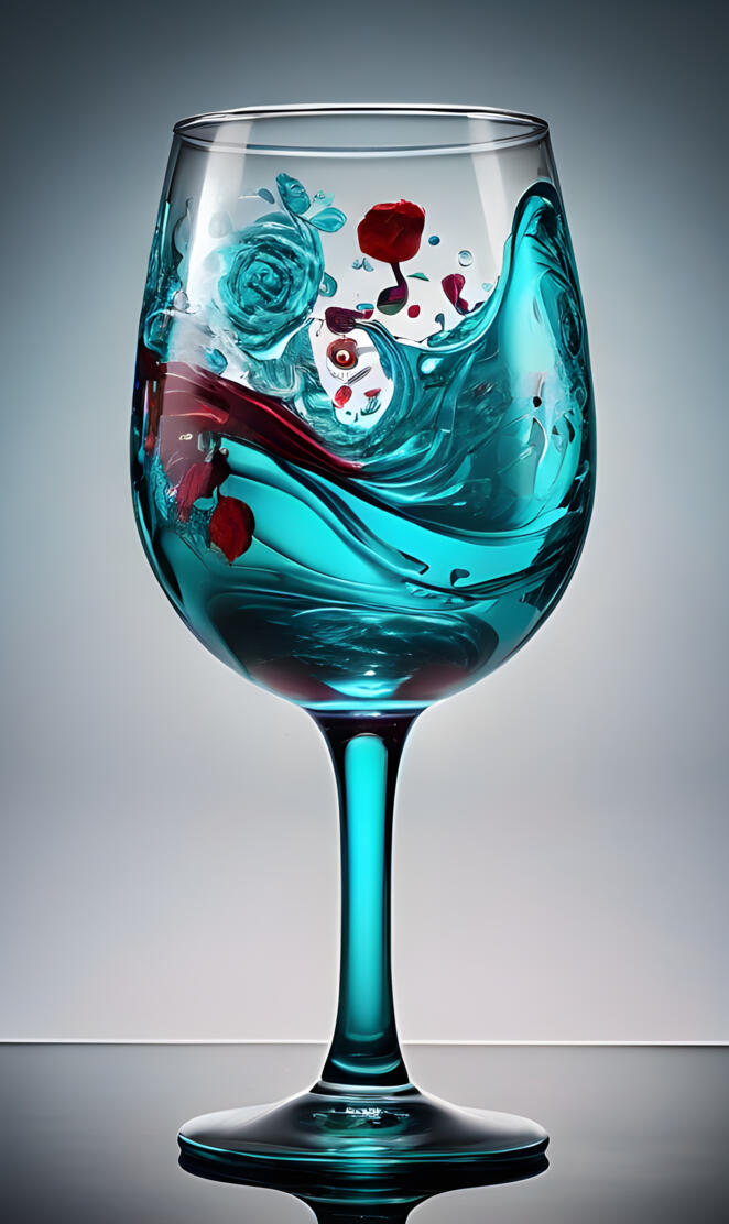 a glass with a blue liquid in it
