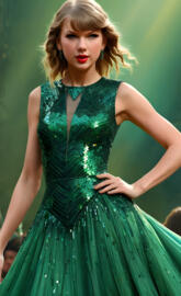 Taylor Swift in a green dress