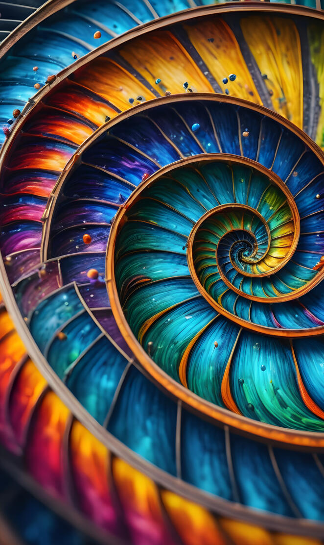 rainbow fibonacci spiral