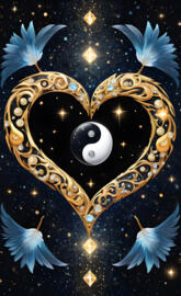 A gold and diamond trimmed ❤️ w/ ying & yang ☯️ sign!