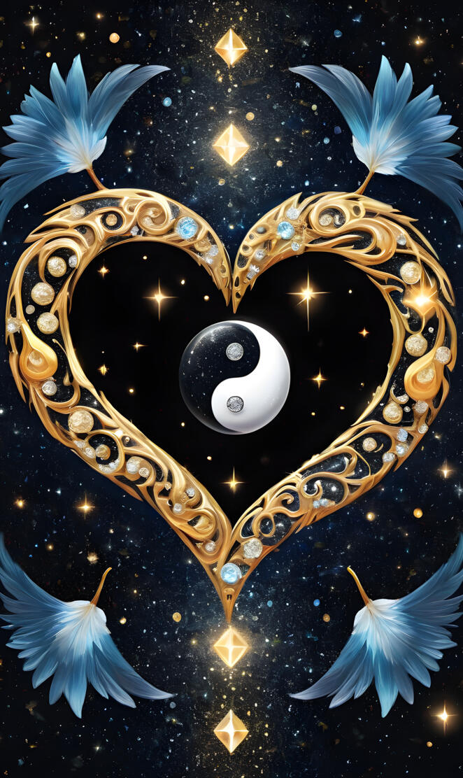 A gold and diamond trimmed ❤️ w/ ying & yang ☯️ sign!