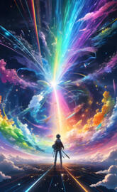 Anime rainbow sunburst