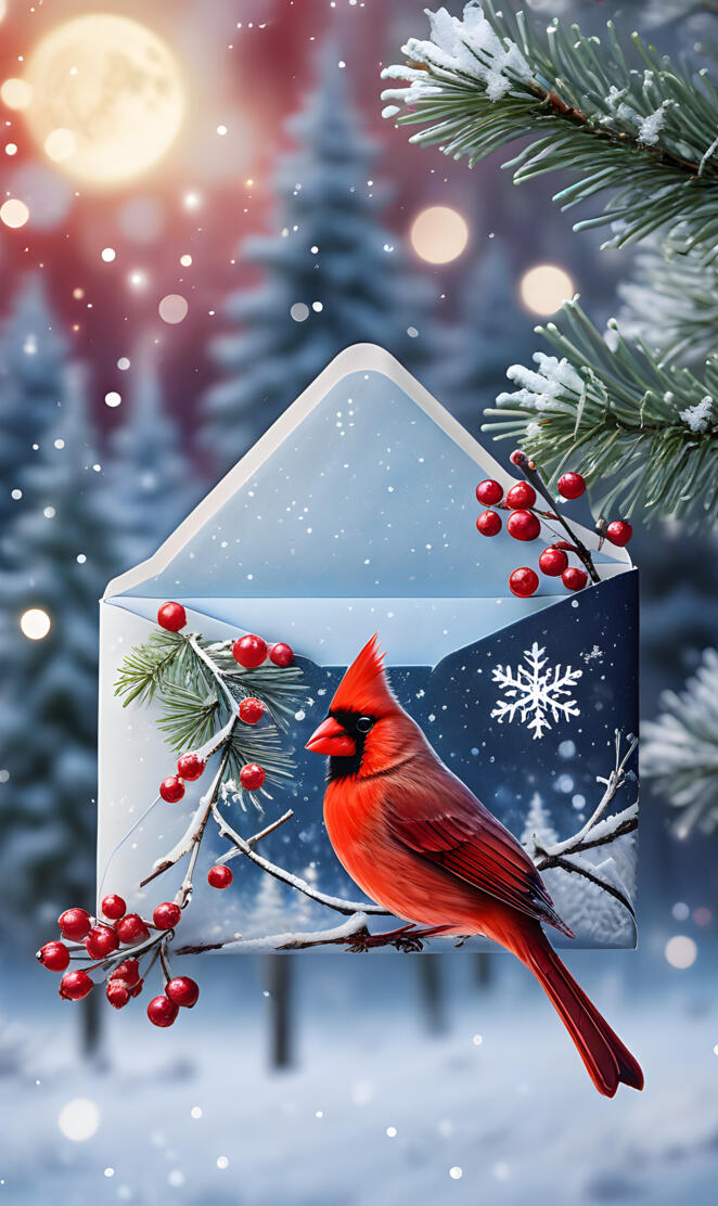 a red bird on a branch with a flag and a star