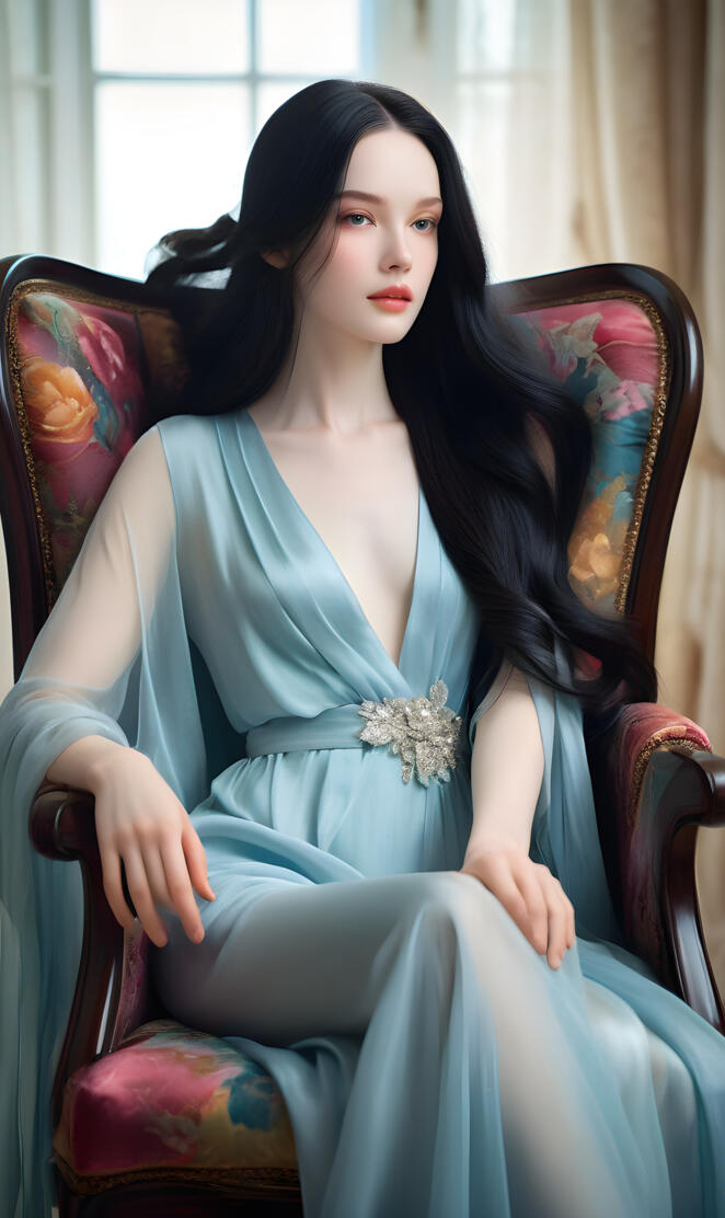 a woman sitting in a chair