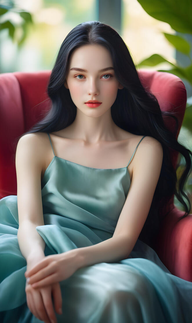 a woman sitting on a couch