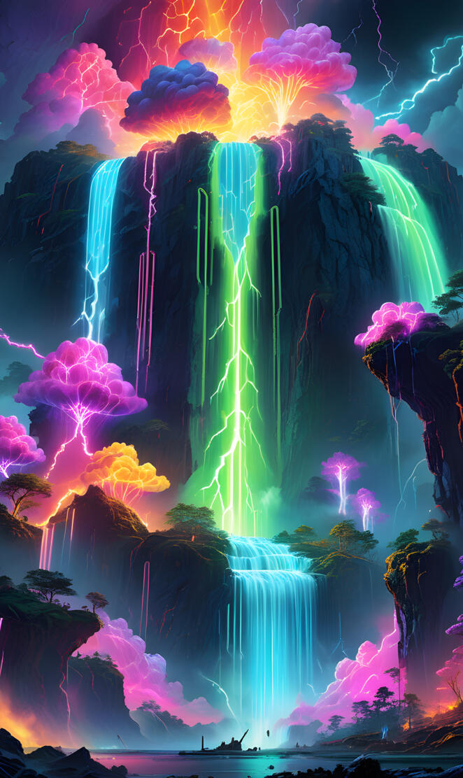 neon waterfall