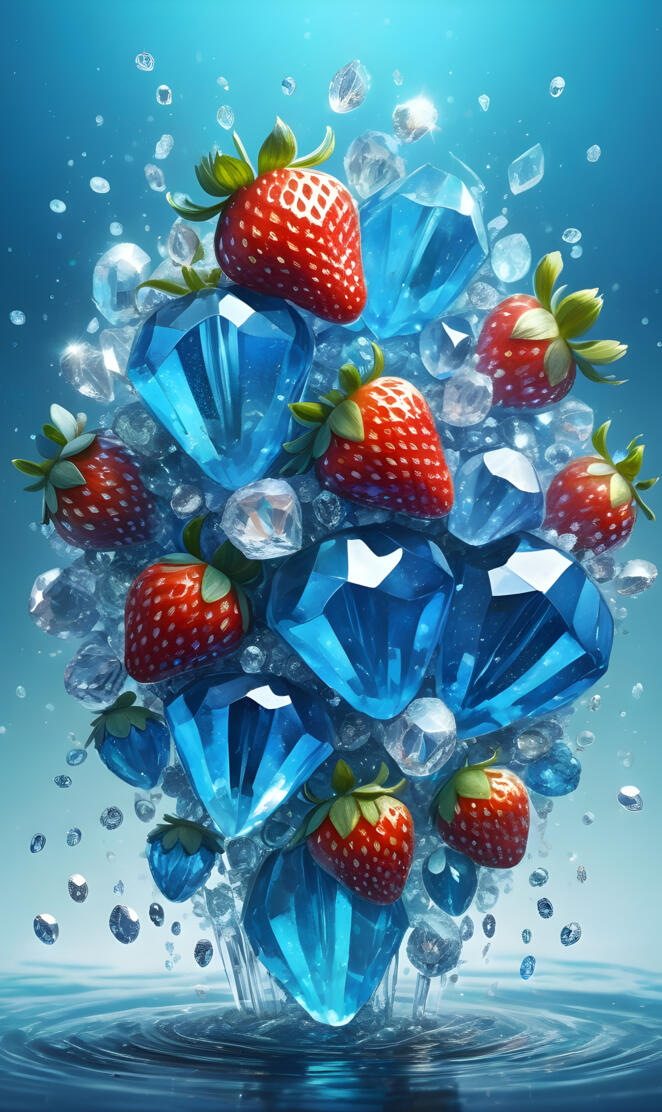 a group of strawberries in a glass vase
