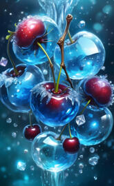cherries in water with bubbles