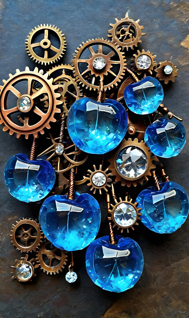 a group of blue and gold circular objects