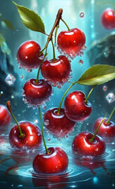 a group of cherries on a branch