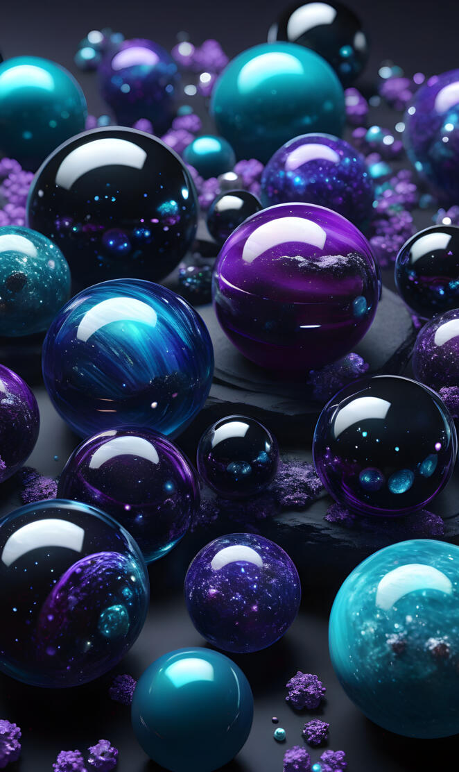 a group of blue and white balls