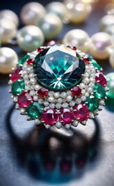 cluster of diamonds, pearls,rubies and emeralds