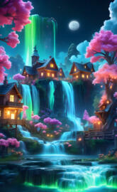 fairy town on a waterfall