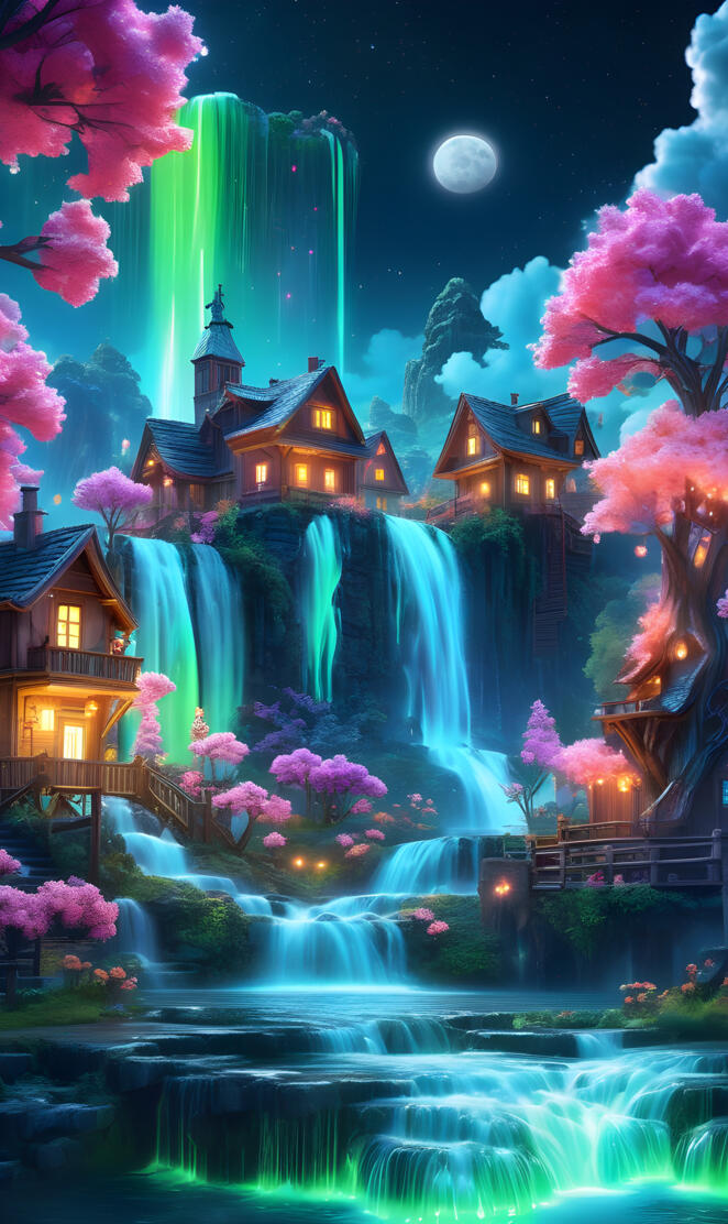 fairy town on a waterfall