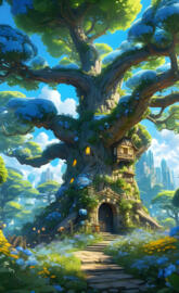 a tree with a building in the background