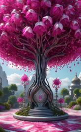 Crystal with a fuchsia tree