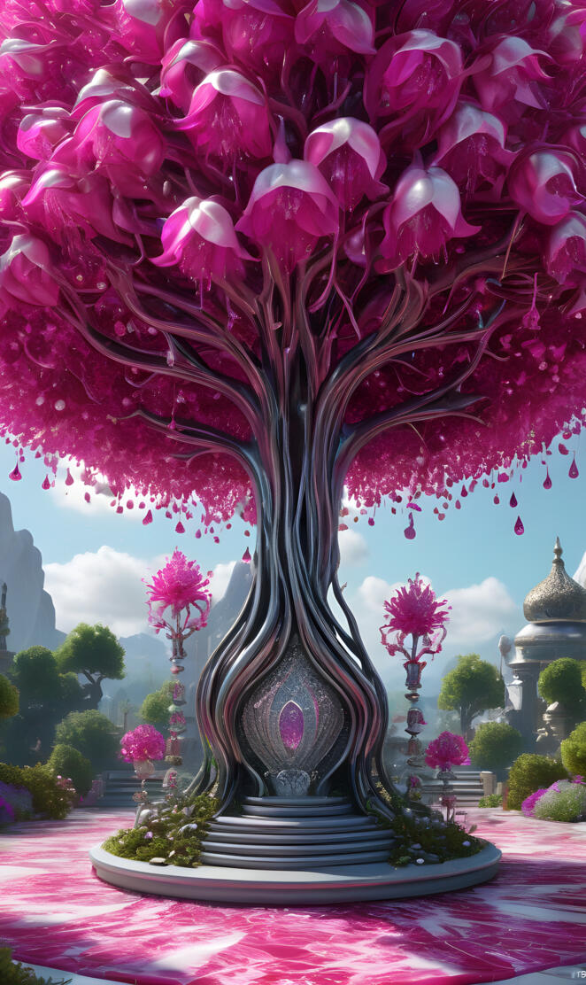 Crystal with a fuchsia tree