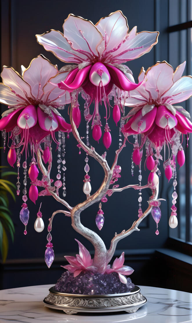 Fuchsia flowers crystal art