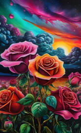 oil painting, scenery, rose