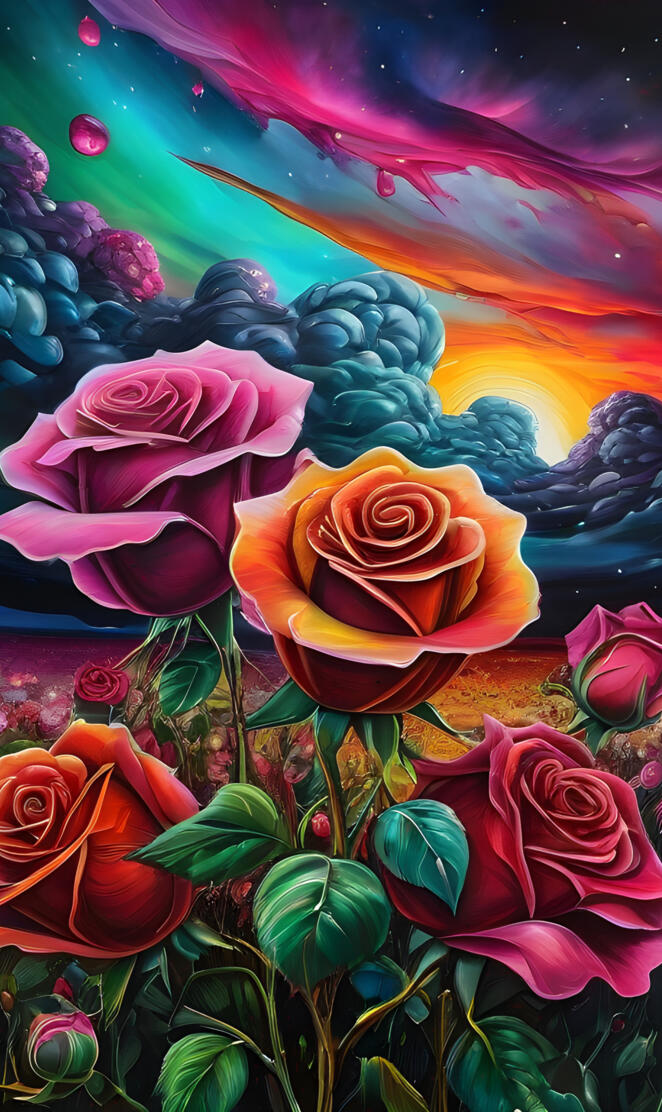 oil painting, scenery, rose