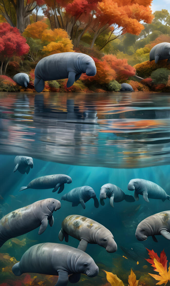 a group of fish swimming in a pond