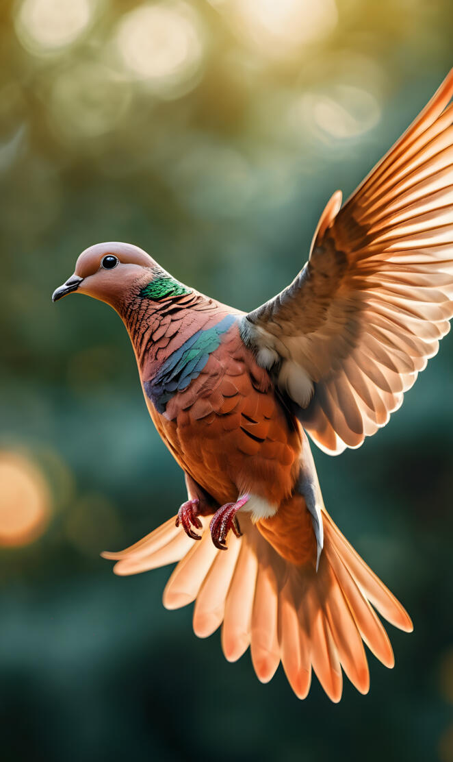 Copper Colored Dove Flapping Its Wings